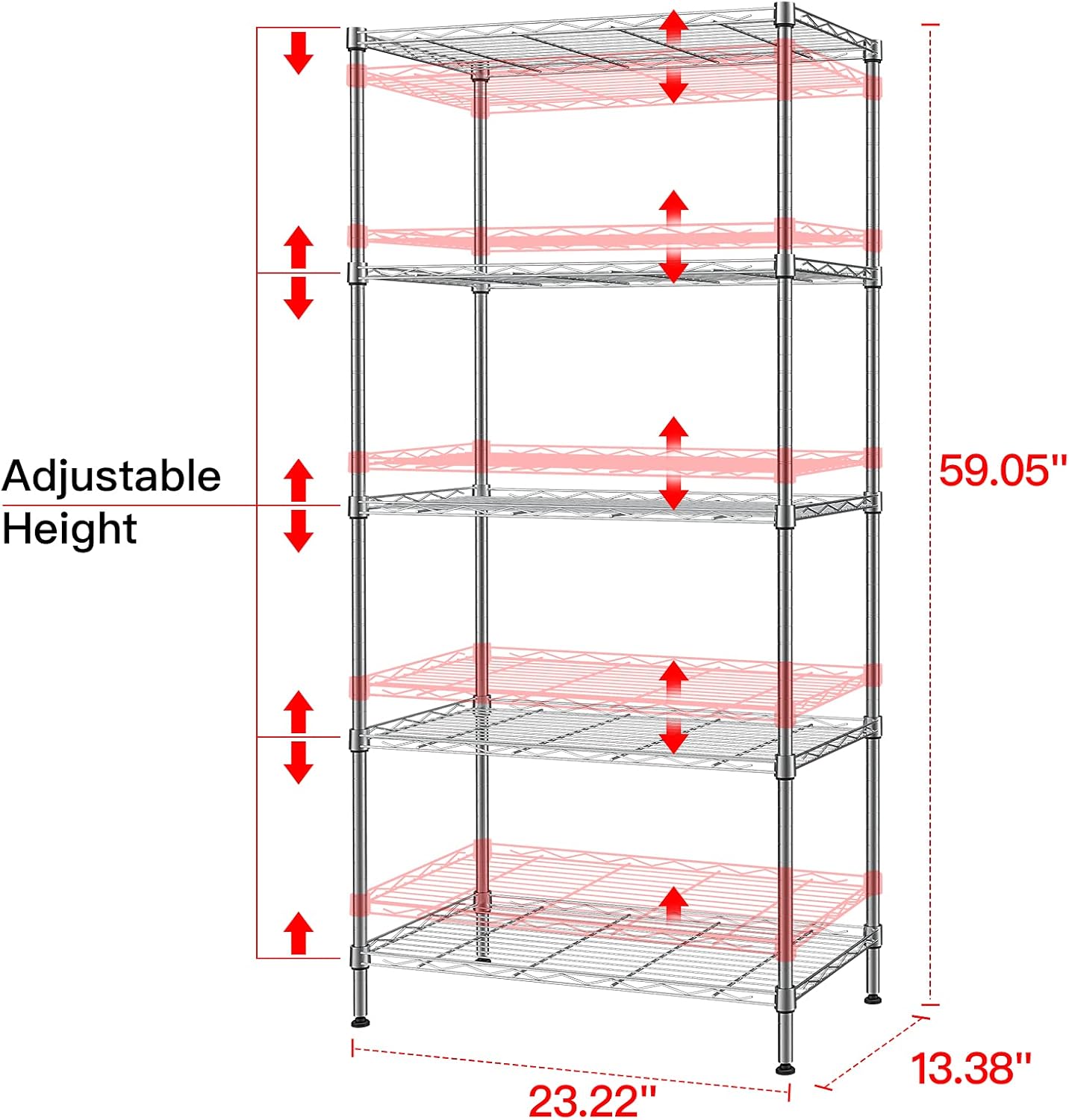 SINGAYE 5 Tier Storage Rack Wire Shelving Unit Storage Shelves Metal for Pantry Closet Kitchen Laundry 660Lbs Capacity 23.6" L x 14" W x 59.1" H Silver : Home & Kitchen