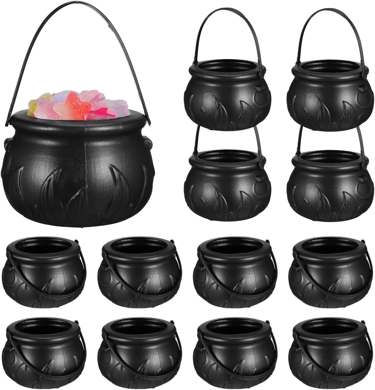 ULTECHNOVO Halloween Witch Bucket Prop Small 2.76 Inch Pumpkin Candy Holder Lightweight Plastic Cauldron for Party Bar Decoration Trick or Treat