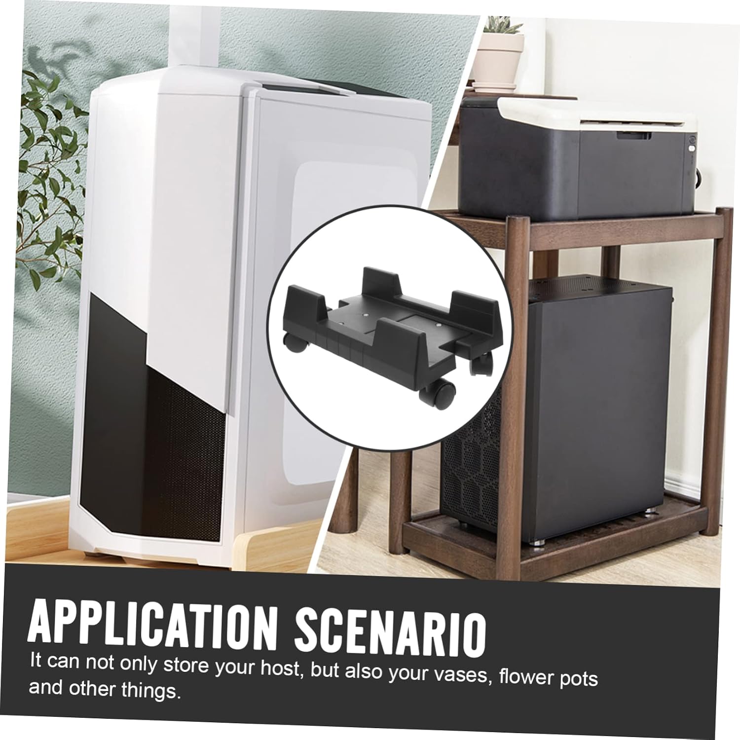 Mobile CPU Stand with Wheels Adjustable Height Rolling Computer Tower Cart Sturdy Mainframe Holder for Home Office Ergonomic Design Suitable for Desktops