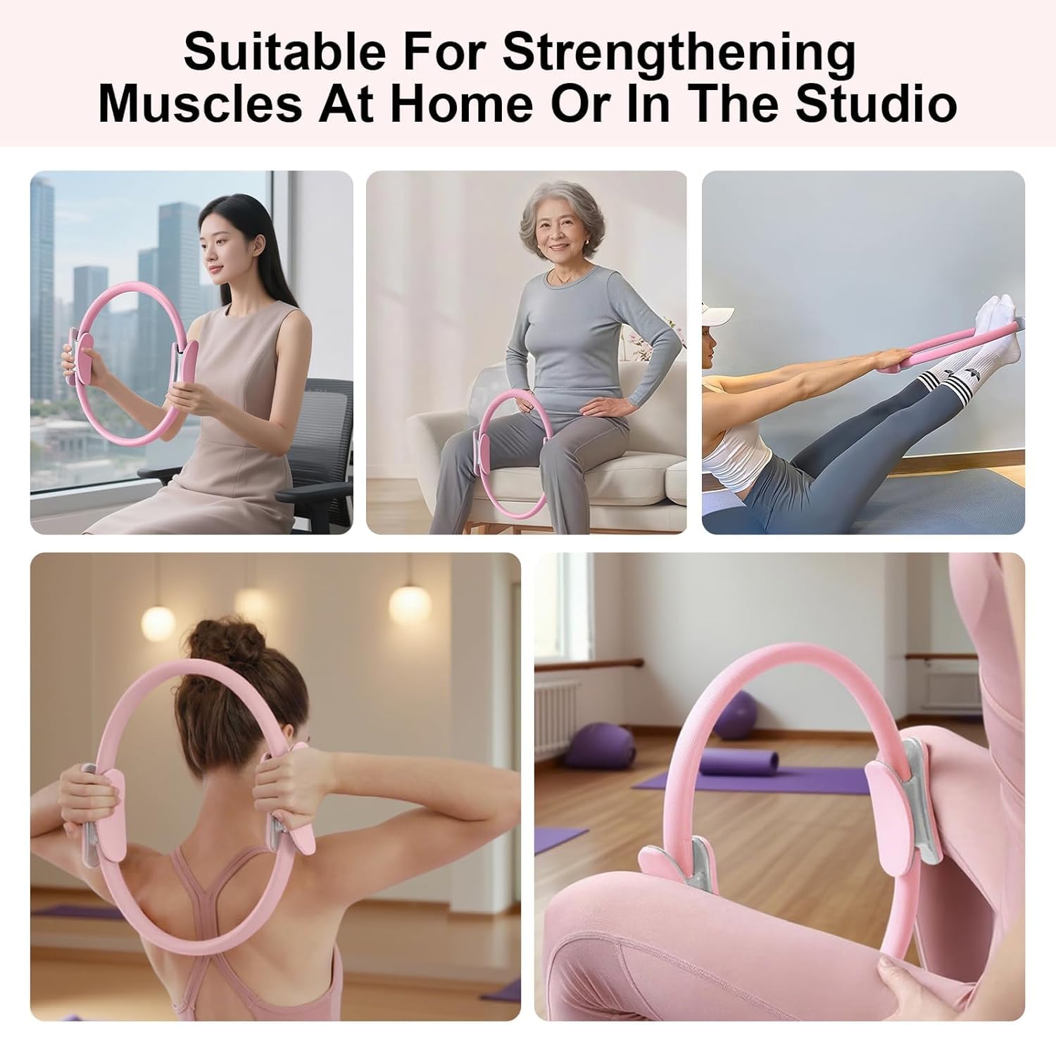 PLIXORA Pilates Ring 15 Inch Magic Circle Ring, Dual Padded Handles Pilates Rings Circle, Adjustable Yoga Ring, Strength, Flexibility, Body Toning, Pilates Fitness Equipment for Home Gym Exercise 1