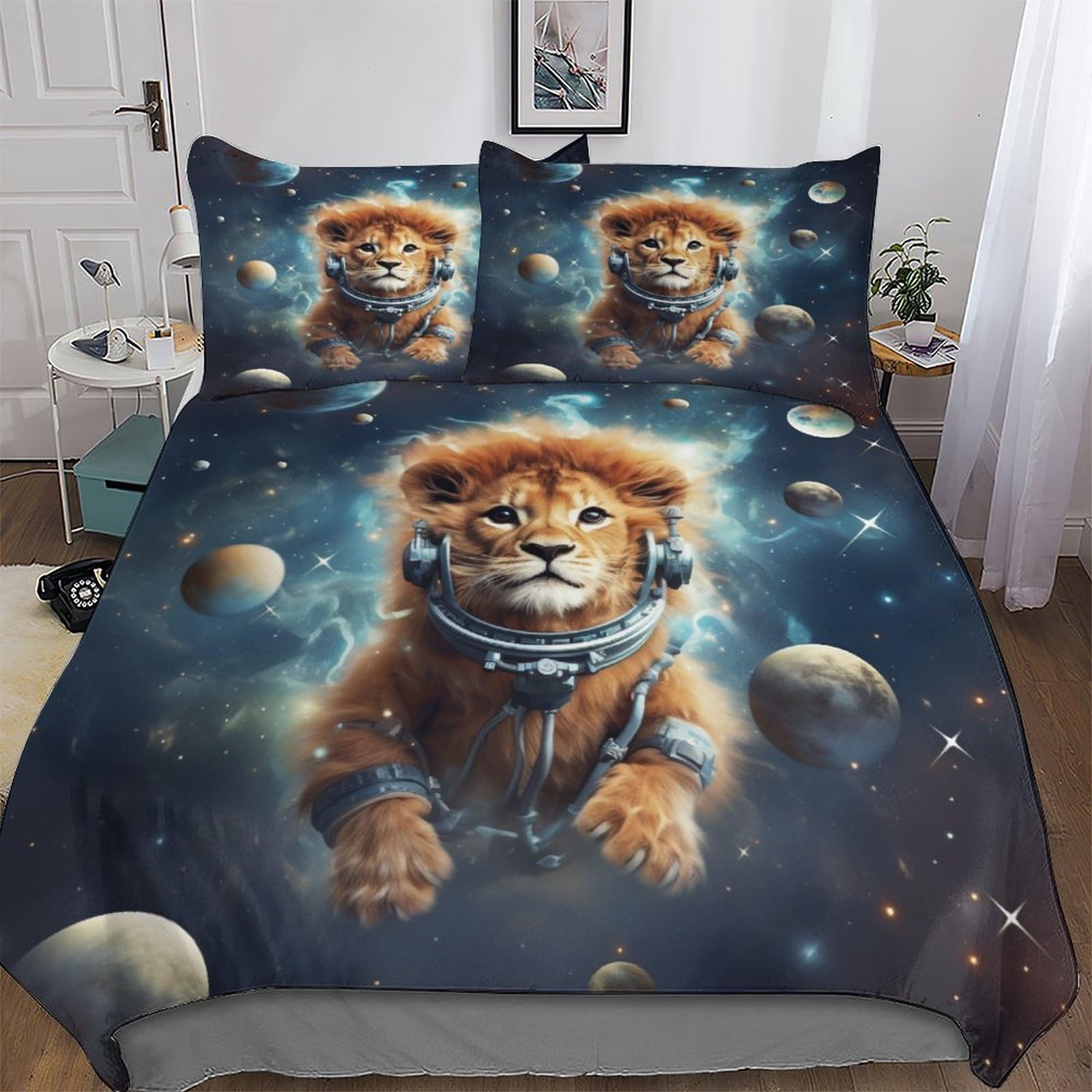 Housse de couette lion en microfibre et coton thermorégulateur 200x200
