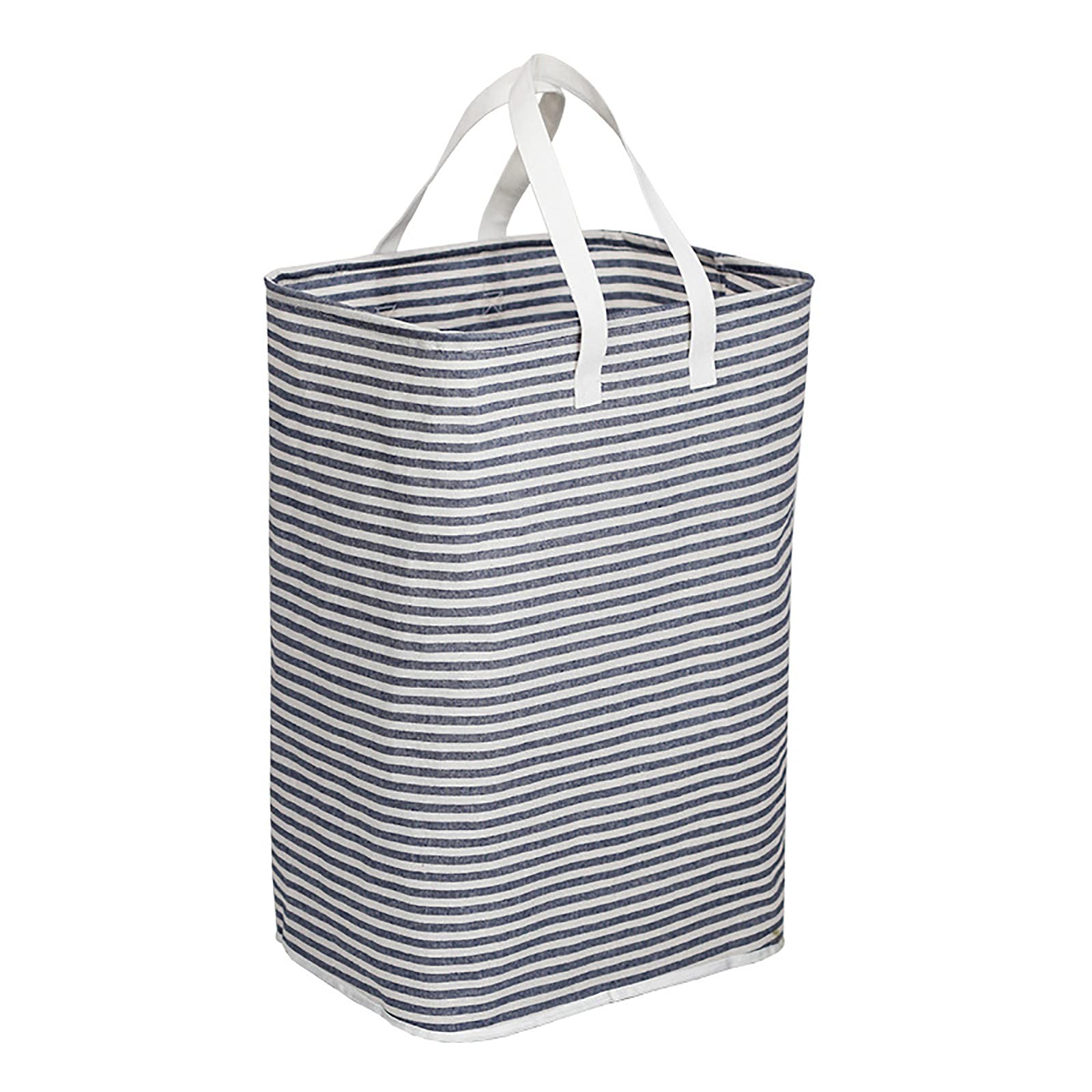 Freestanding Laundry Hamper Large Laundry Basket Clothes Hamper With Extended Handles For Storage Clothes Toys In Bedroom, Living Room,Bathroom, Foldable,Washing Bin,Navy-blue-stripes