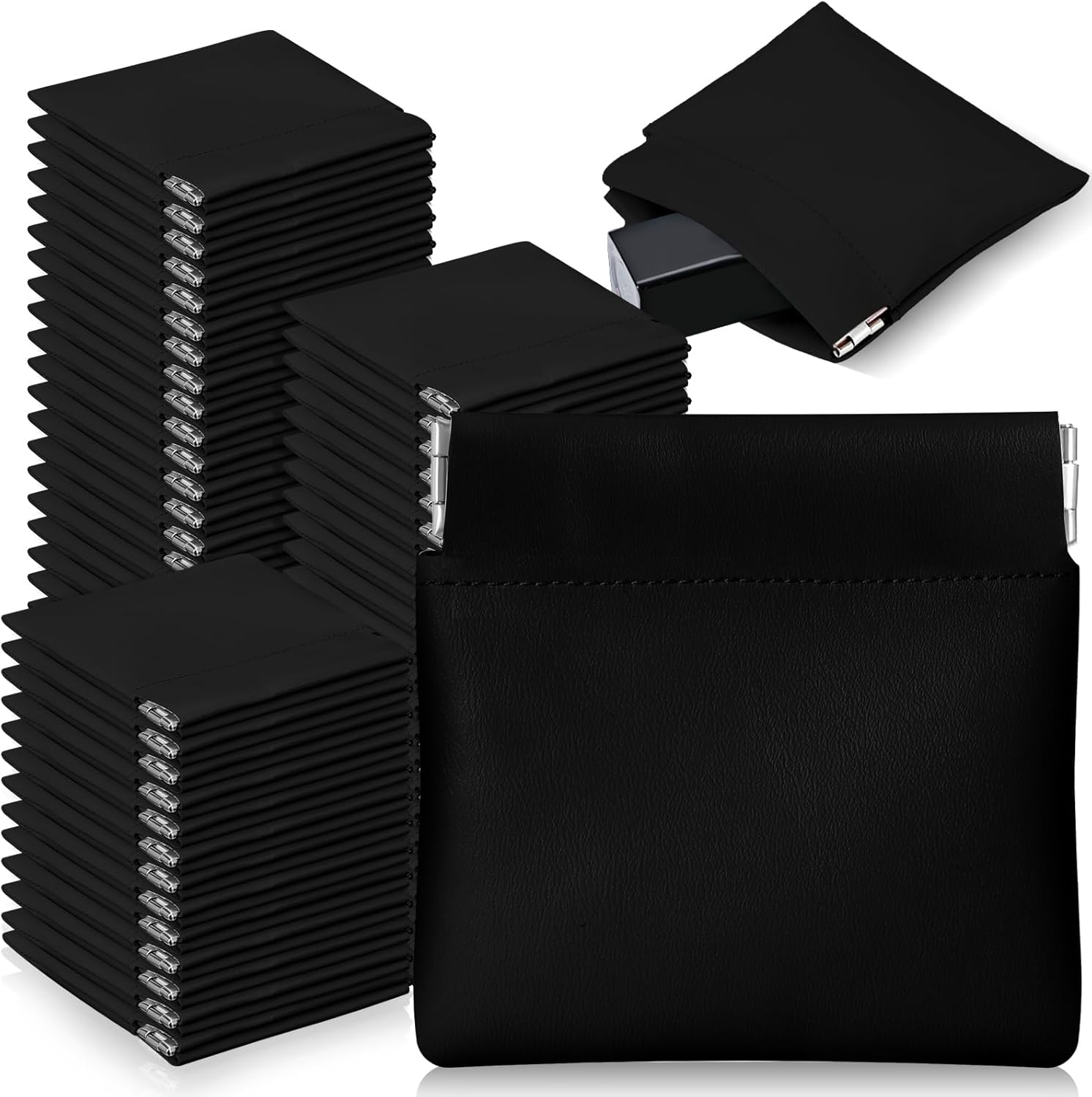 50 Pcs PU Leather Jewelry Pouch Jewelry Travel Bag Jewelry Gift Bags Pocket Cosmetic Bag Portable Jewelry Organizer (Black)