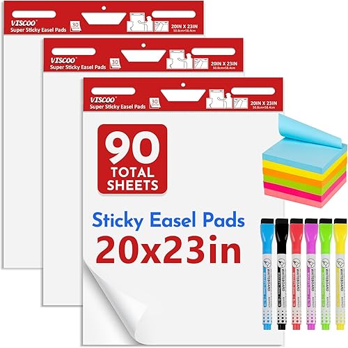 Thickened Sticky Easel Pad, 20 x 23 Inches Flip Chart Paper for Teachers,Giant Self-Stick Chart Paper for Wall, Anchor Chart Paper for Office