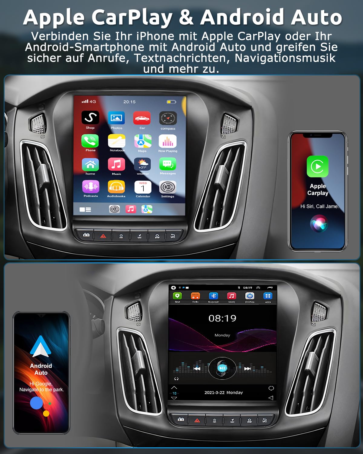 ESSGOO 4+64G Wireless Carplay und Android Auto Autoradio Für Ford Focus Mk3 2012-2018, 9,7 Zoll 1080P Touchscreen Android14 Auto Radio mit Bluetooth FM RDS GPS USB WiFi