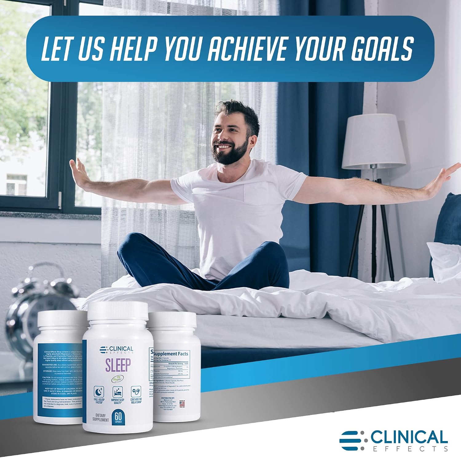 Clinical Effects Sleep - Magnesium Supplement with Magtein - 60 Capsules - Magnesium L-Threonate, L-Theanine and Chamomile - for Relaxation and Natural Calm - No Melatonin Sleep Support - USA Made