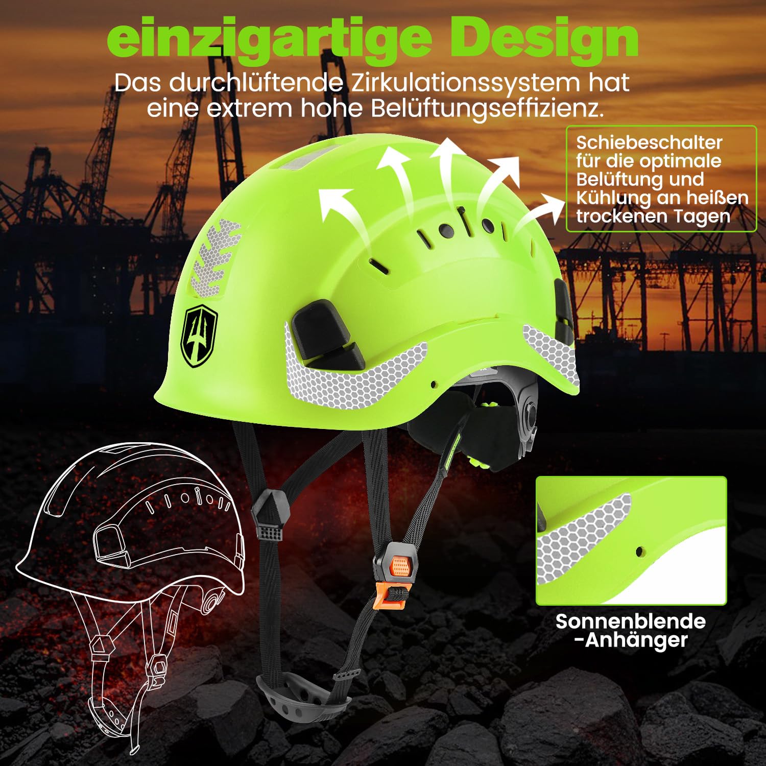 GREEN DEVIL Mervex Vent Set - EN397 & EN166 zertifizierter Industrieschutzhelm mit Doppelvisier (außen getönt/innen klar) + Shield LD Aktives Bluetooth Gehörschutz SNR 32dB