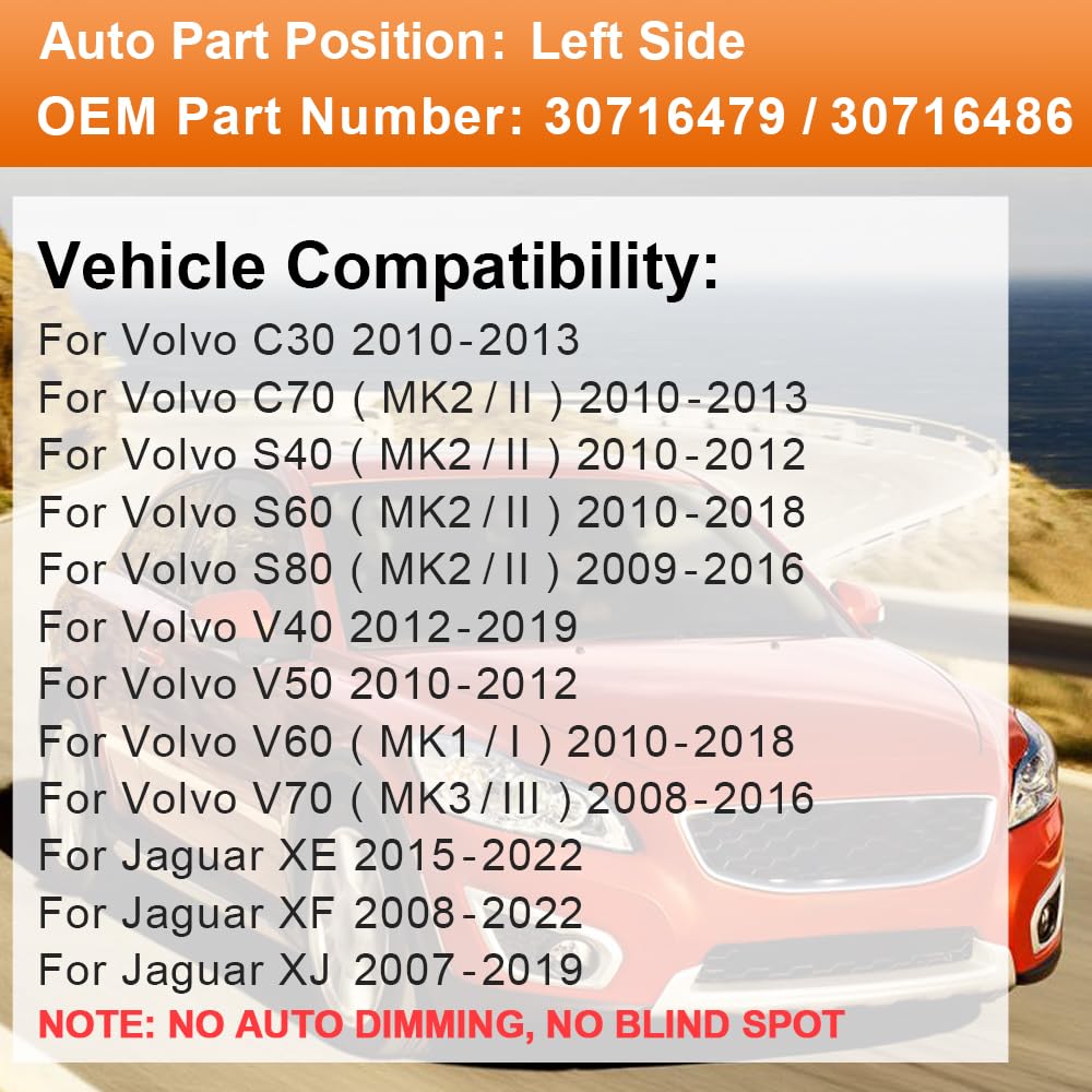 Auto verwarmd groothoek convex spiegelglas, voor VOLVO C30 S40 S60 S80 V40 V50 V70 C70 30716479/30716486 Auto verwarmd groothoek convex spiegelglas, voor VOLVO C30 S40 S60 S80 V40 V50 V70 C70 30716479/30716486
