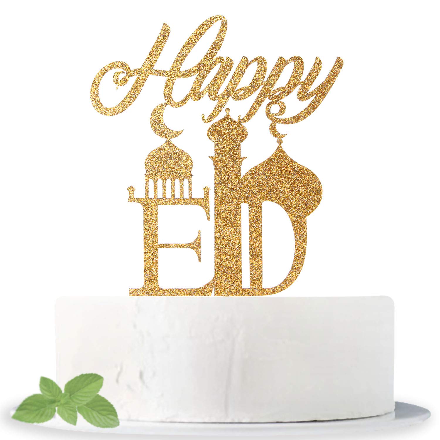 Eid Topper Eid Mubarak & Hajj Gold Glitter Cake Topper - Islamic Party ...