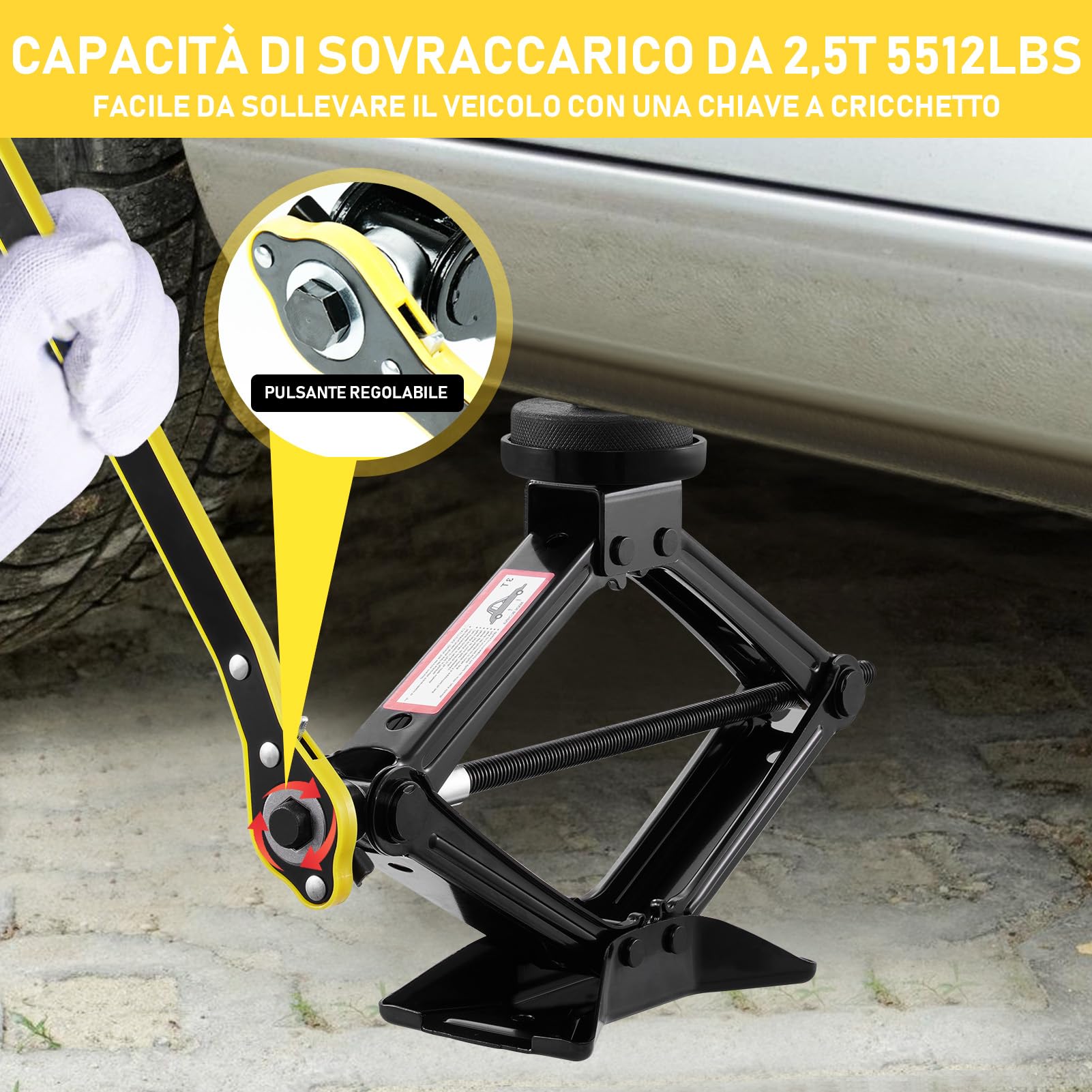 Cric per Auto 3T (3000kg), Universale Sollevatore Auto con Tampone di Gomma, con Kit di Ricambio Della Gomma Della Chiave Lug per L'automobile SUV MPV