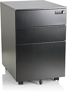 hjh OFFICE 743023 Gabinete de Archivos Móvil Color OS I Acero Negro, Archivador con Ruedas, 3 Cajones, candado de combinación