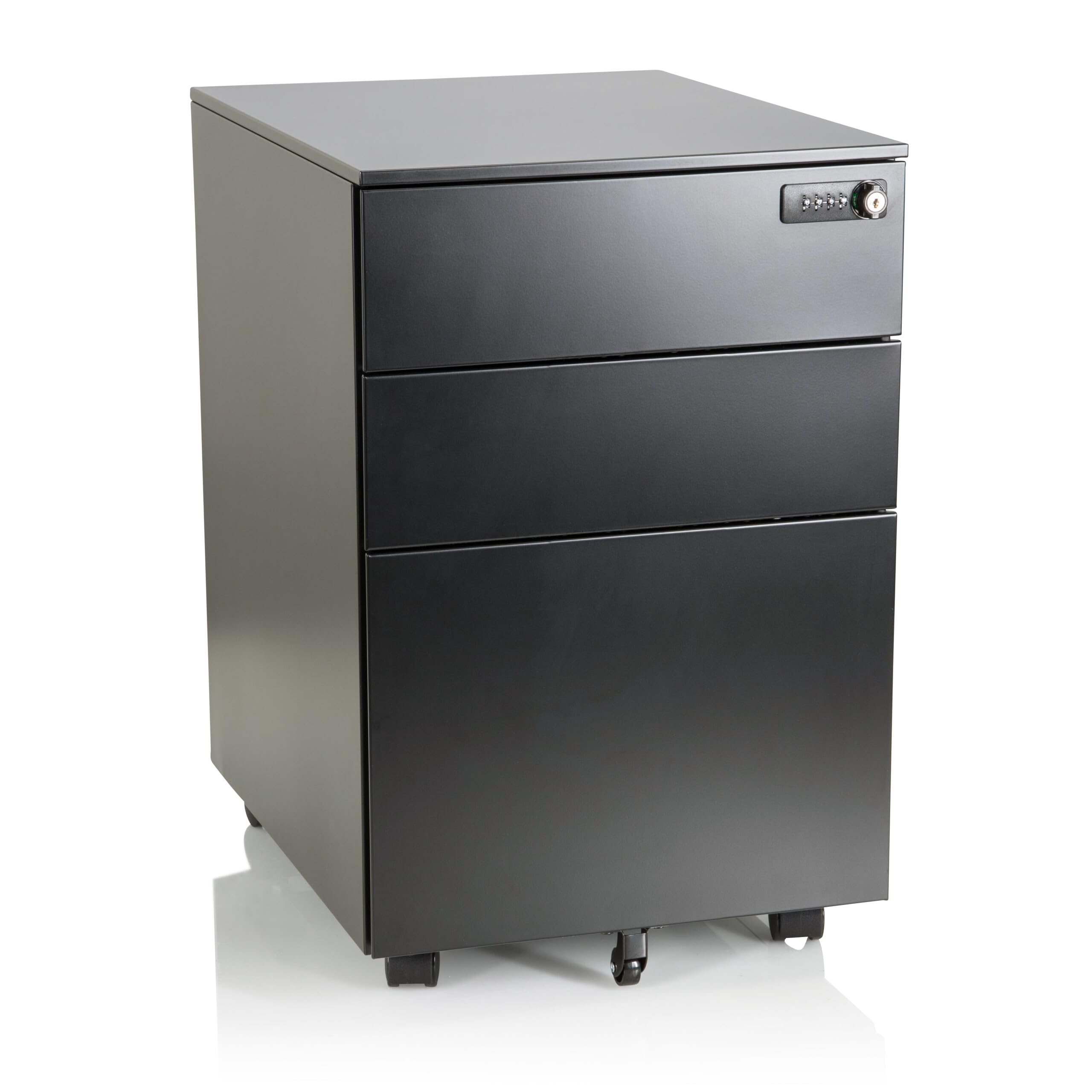 Caisson de bureau sur roulettes en acier noir avec 3 tiroirs pour dossier