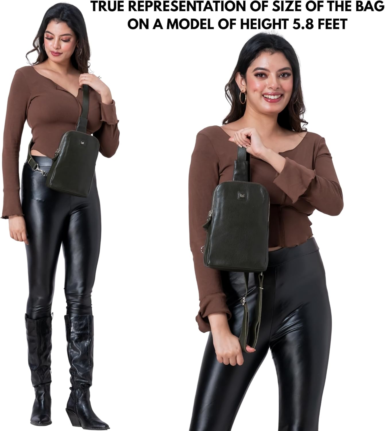 Leather Sling Bag for Women Genuine Crossbody Purse Small Trendy Cross Over Chest with Phone and Credit Card Slots (Olive Nappa)