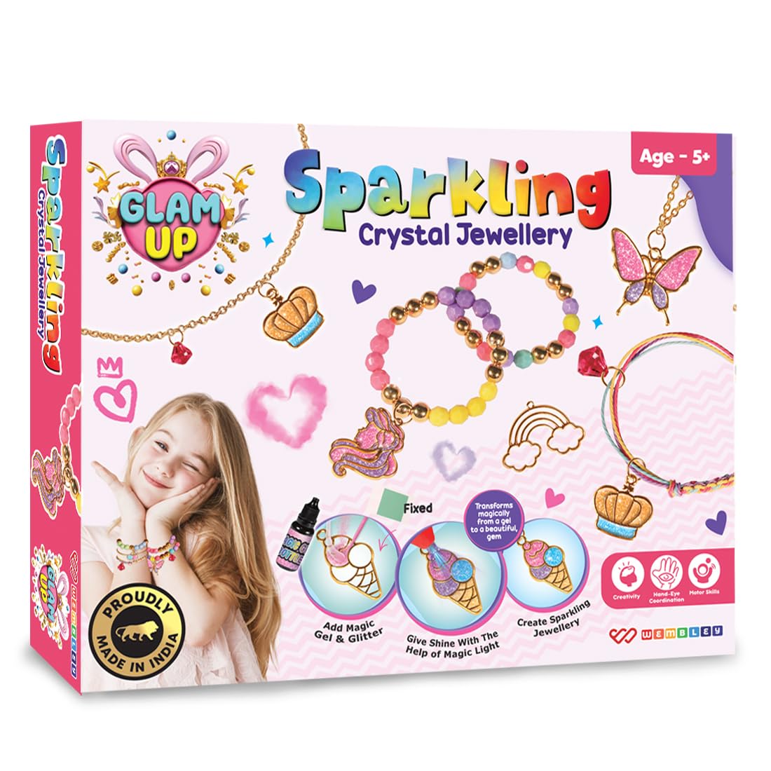 Wembley Sparkling Crystal Jewelry Set| DIY Jewelry Making Kit| Perfect Kit for Play Date with Friends| Ideal Gift for Creative Kids| Non-Toxic Jewelry Making Kit for Kids Age 5+ (Princess)