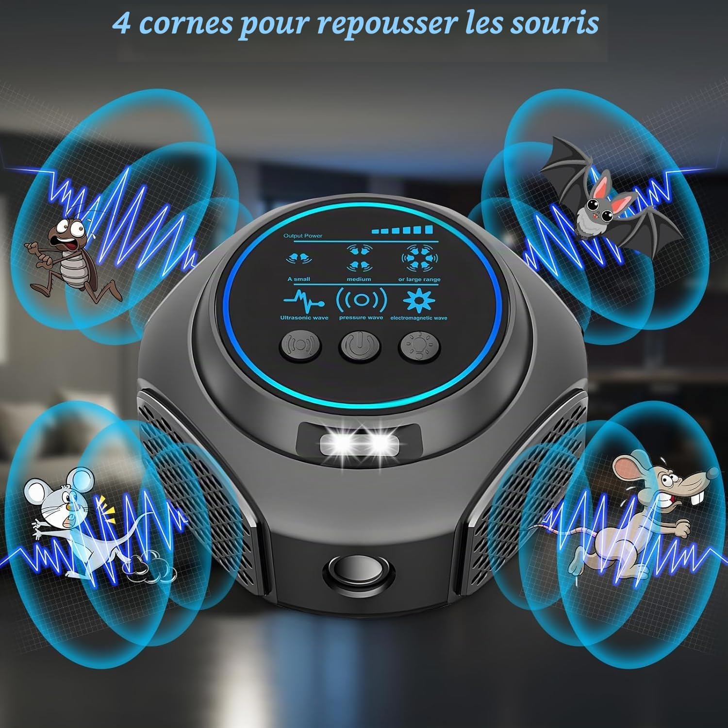 Professionnel Ultrason Souris et Rats Puissant à Large Portée - Répulsif Souris pour Intérieur avec Lumière LED, 360°Ultrason Rongeur, Effets pour Rats, Souris, Campagnols et Loirs