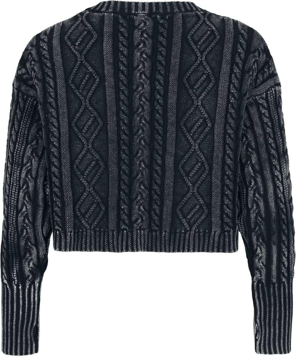 Black Premium by EMP Damen schwarzer Strickpullover mit Acid Wash und Daumenlöchern
