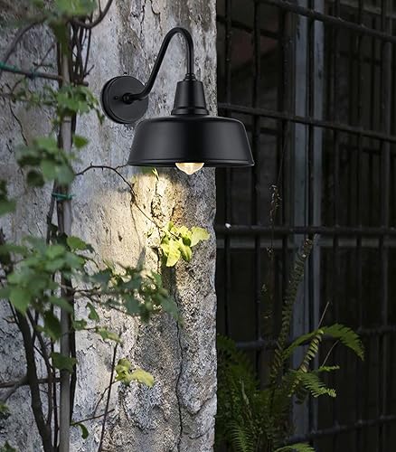 Miniatura 6 de JOESA 1 lámpara de exterior del atardecer al amanecer una luz grande y clásica de granero con acabado de arena negra y forma de cuello de cisne.