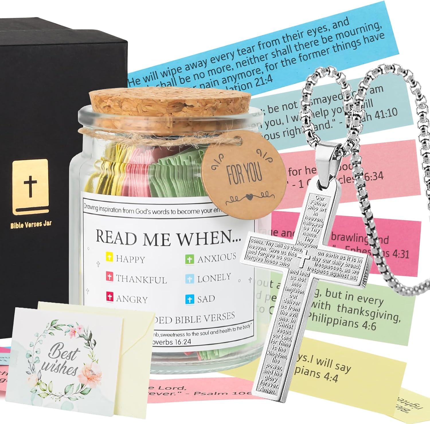 Esmorah Bible Verse Jar, Christian Birthday Gift Graduation Gifts for Her, Read Me When Bible Verses Jar for Emotions and Feelings, Prayer Hope Jar with Color Coded