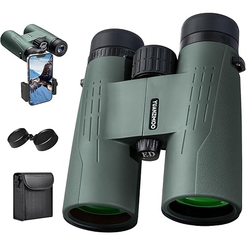 12x42 HD Binoculars for Adults High Powered Binoculars with Upgraded Phone Adapter Waterproof Compact Binocular with Low Light Night Vision for Bird Watching Hunting Outdoor Sports Concerts Green