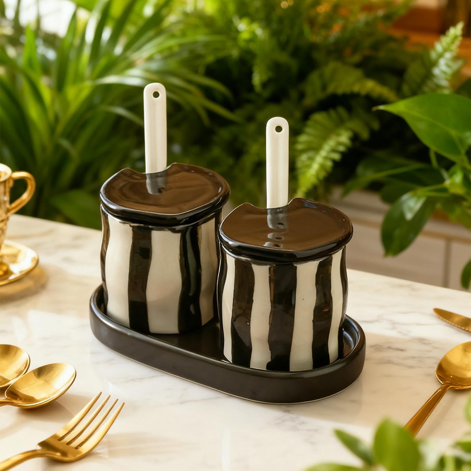 Tarro para Condimentos, Cajas para Condimentos, Tarros con Tapa Y Cuchara, Caja de Condimentos para Regalo, Negro, Individual
