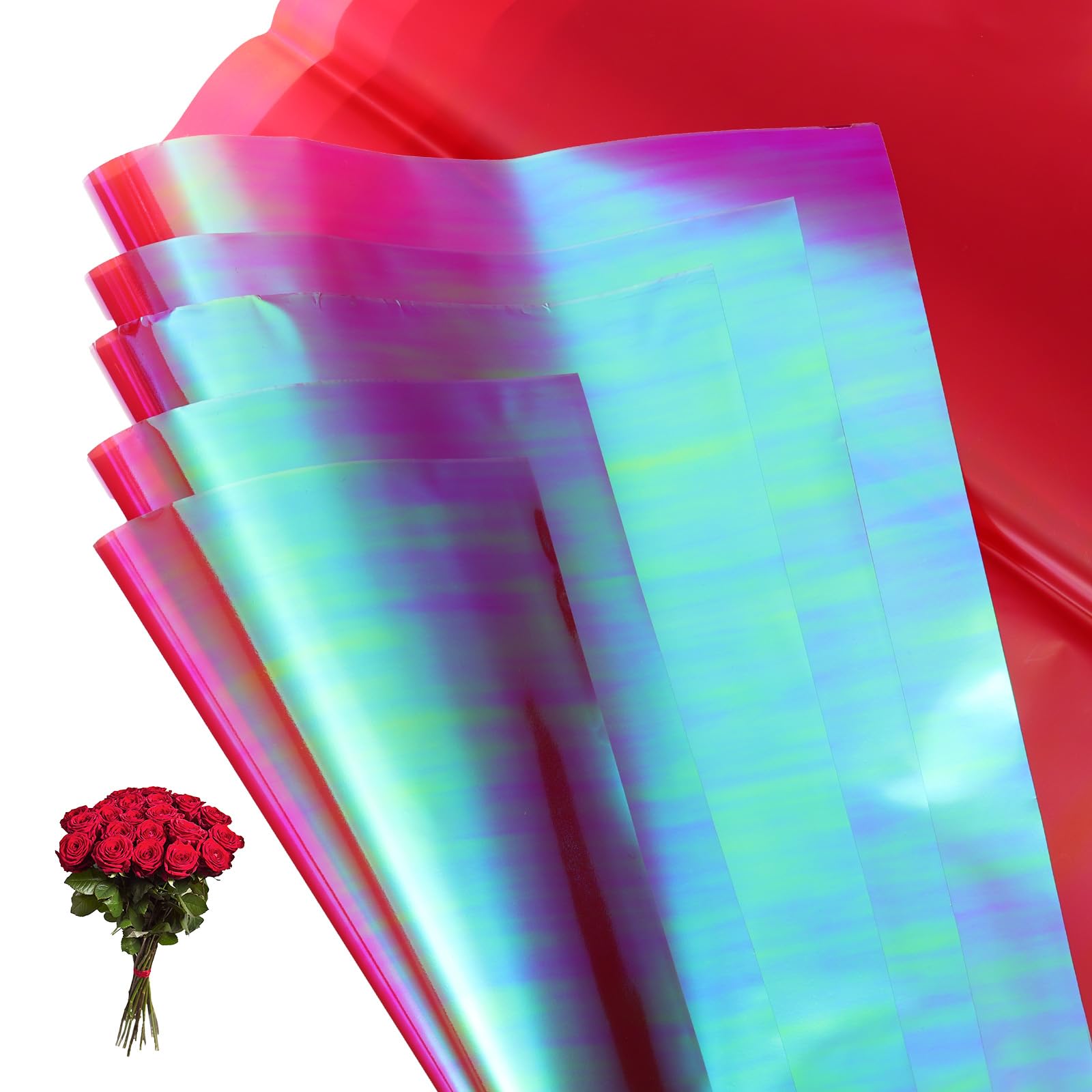 PATIKIL 22.8 x 22.8 Inch Flower Wrapping Paper, 10 Pcs Iridescent Double Sided Plastic Bouquet Packaging Waterproof Florist Supplies DIY Crafts Gift Packaging Gift Box Wedding, Dark Red
