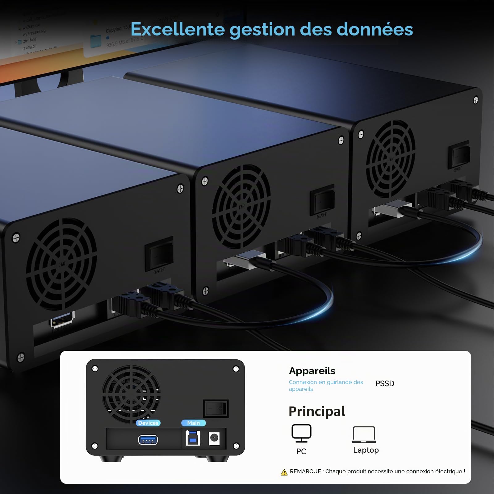 Boîtier de Disque Dur, CENMATE Aluminium Boîtier 2 Baie avec Ventilateur SATA 2,5/3,5 HDD/SSD, USB A/C 3.0, Supportant l'échange à Chaud, l'extension en Chaîne, Boîtier HDD,DAS (NO Raid/NAS)