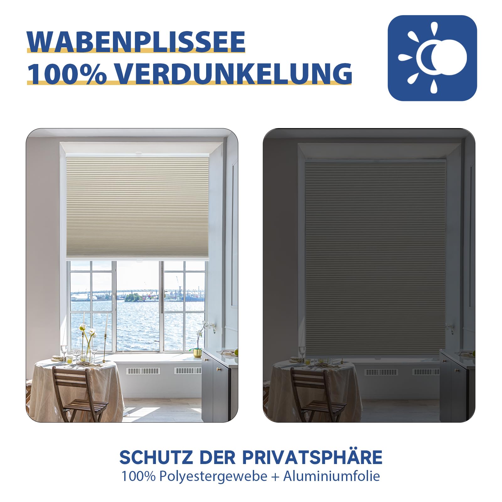Sekey Wabenplissee Ohne Bohren Verdunkelung Rollo 100% verdunkelnd Blickdicht – Bild 5
