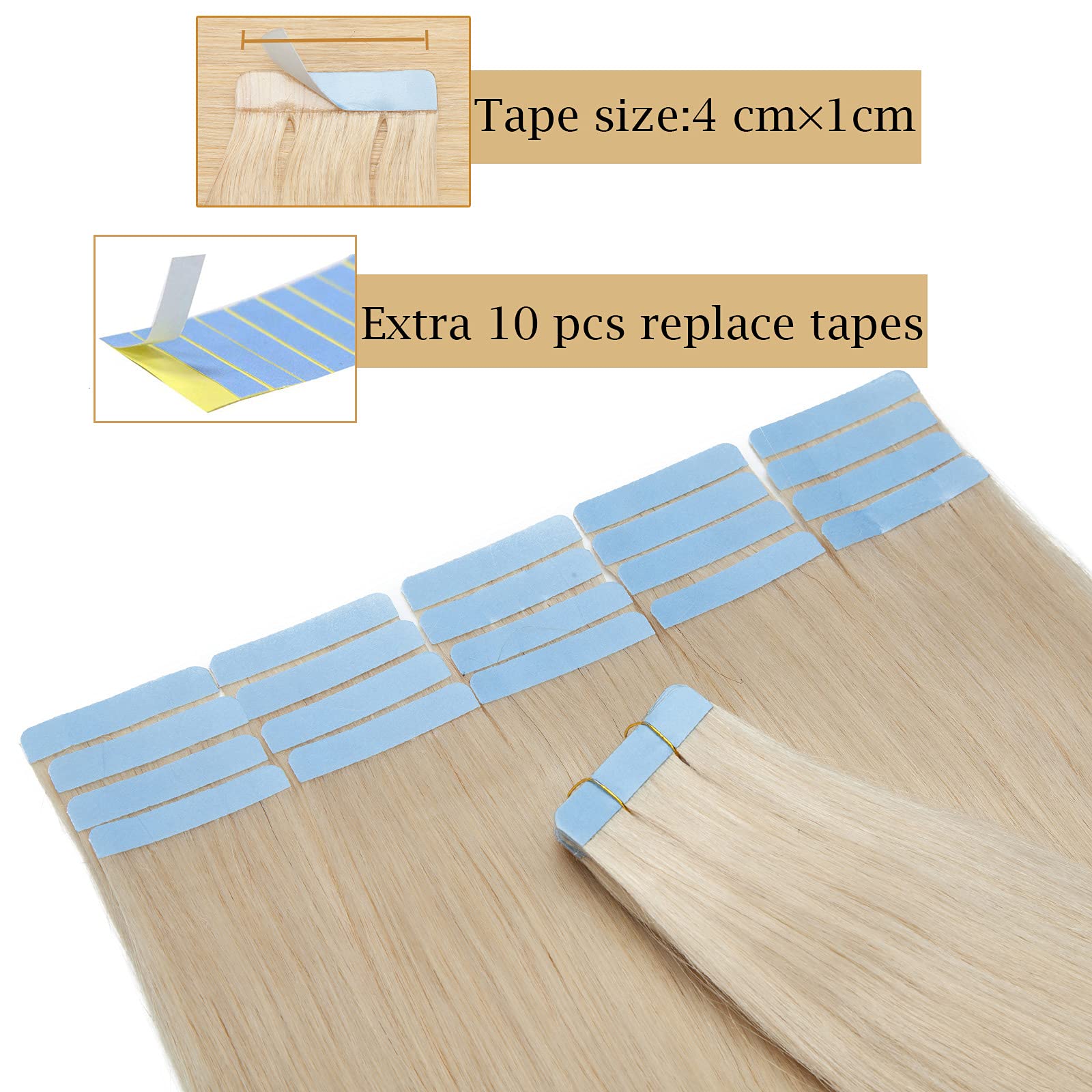 SEGO Extension Adhesive Cheveux Naturel Blonde - Bande Adhesive Extension Cheveux Adhesifs - Extension Cheveux Humain Adhesive - 40cm (40Pcs) 60#Blond Platine 100g (2.5g/Pièces)