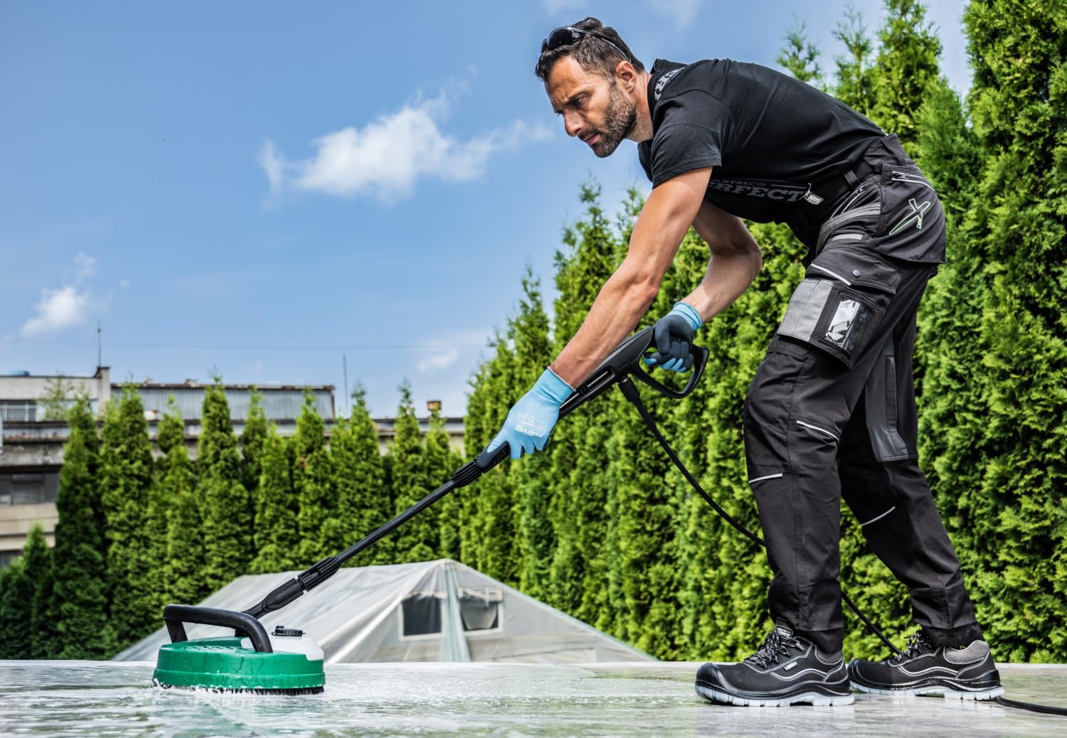 STALCO Patio Brosse rotative avec Lance pour Nettoyeur Haute Pression – Brosse de Surface avec réservoir de détergent intégré, raccord Rapide, pour terrasse et façade