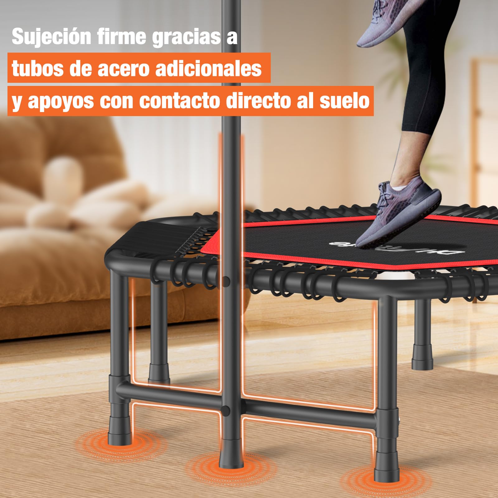 DH FitLife Trampolín Fitness Profesional Ø114 cm, Cama Elástica Interior para Adultos, Estructura Fija, 150 kg, Asa Ajustable 3 Niveles, Silencioso para Jumping Fitness