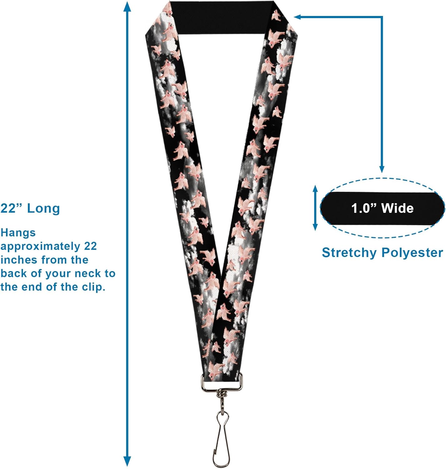 Buckle-Down Lanyard-1.0"-Flying Pigs Black/White/Pink - Image 3