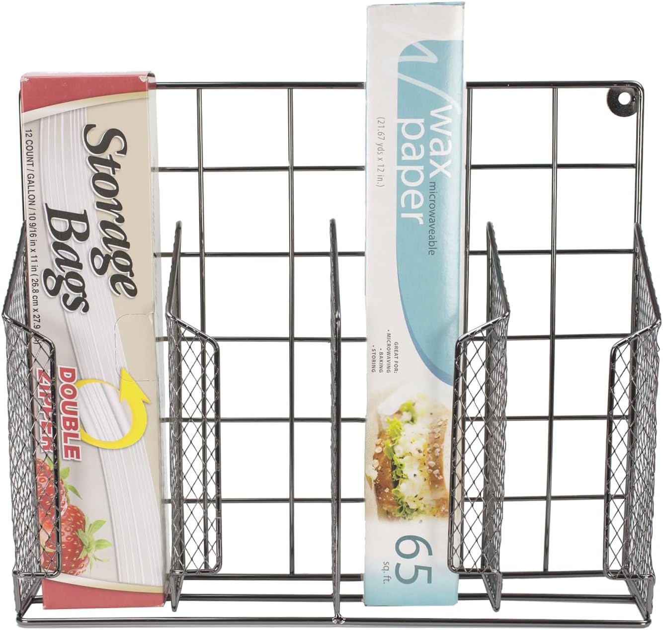 Home Basics Stainless Steel Rust Resistant Wrap Organizer, Perfect for Food Storage Bags, Silver Foil, Wax Paper, Sandwich Bags, Plastic Wrap- Mounts to Cabinet Door or Wall. Onyx/Black Finish