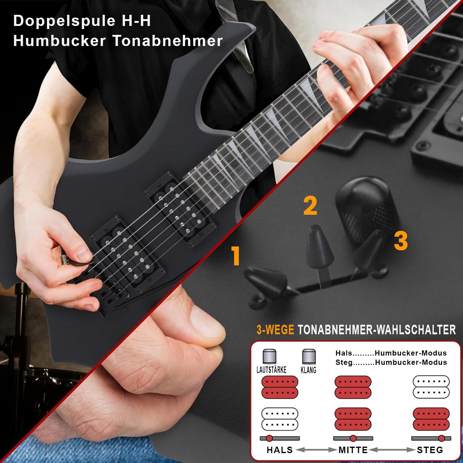 Pyle E Gitarre – Electric Guitar Set – E Gitarre Set mit Elektrische Gitarre, E-Gitarre Verstärker, Gitarren Tasche, Saiten, Gurt, Stimmgerät & Kabel, für Heavy Metal & Reisegitarre, Gitarre Schwarz