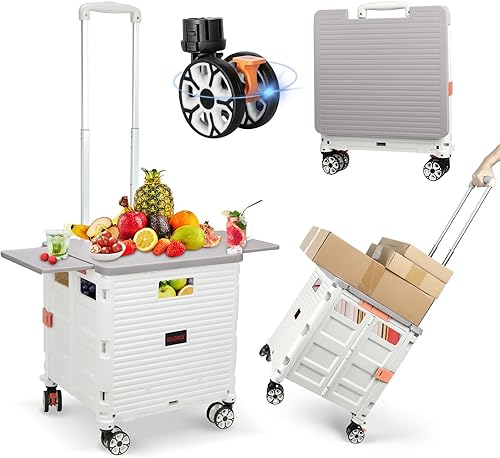 Carrito plegable portátil plegable con tapa magnética extendida, ruedas giratorias de 360, capacidad de carga de 176 libras, carrito de carrito