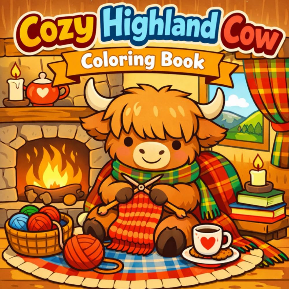 Cozy Highland Cow Coloring Book: 40 Cute Hygge Style Bold and Easy Coloring Pages for Stress Relief