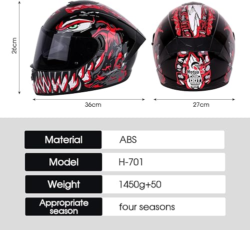 Miniatura 3 de BSDDP - Casco de motocicleta de cara completa unisex para adultos, aprobado por DOT, para motocicleta, ciclomotor, Street Bike Racing Crash con