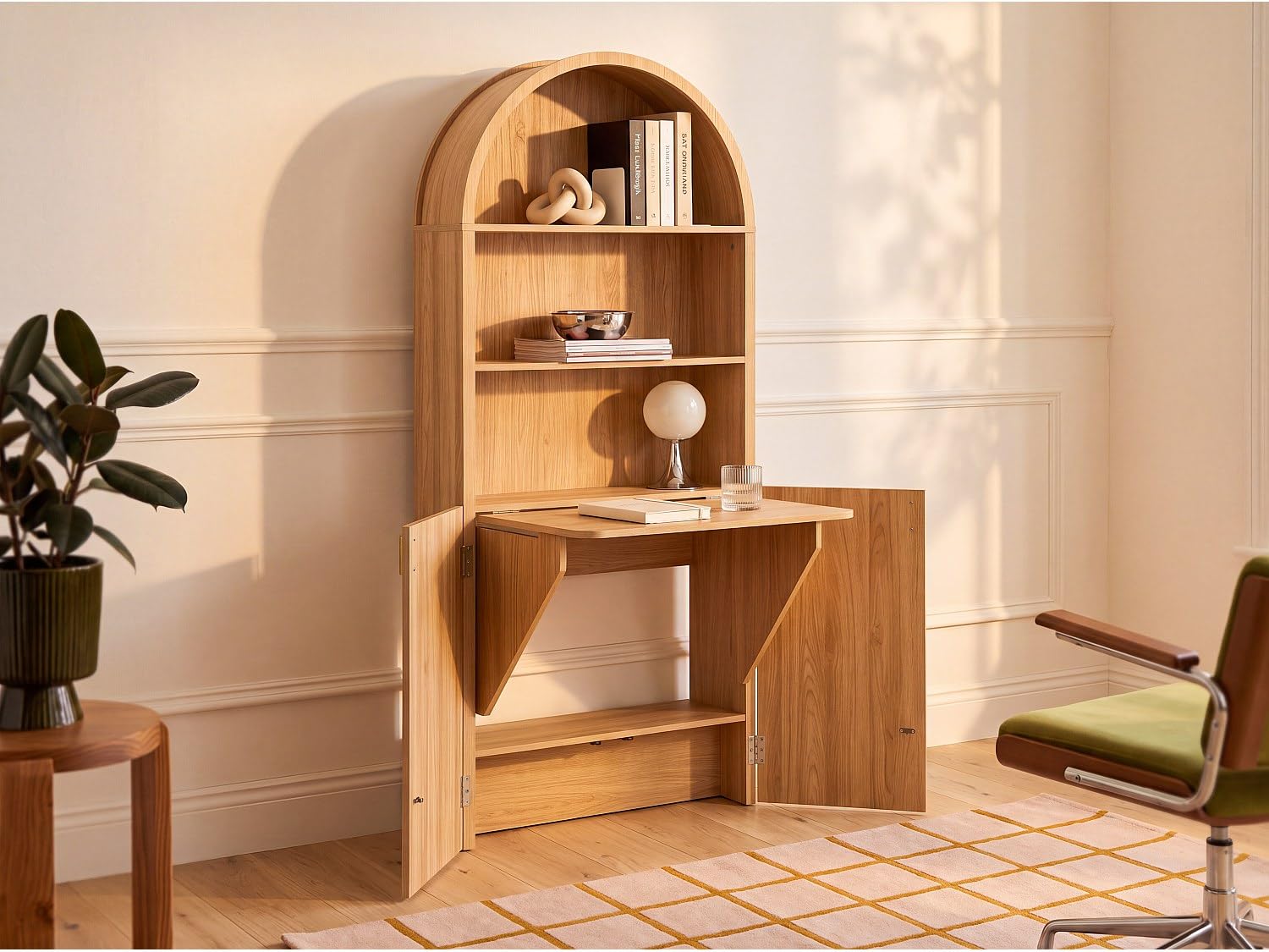 Vente-unique - Bureau bibliothéque – Coloris : Naturel - LYMIAR - avec Rangement