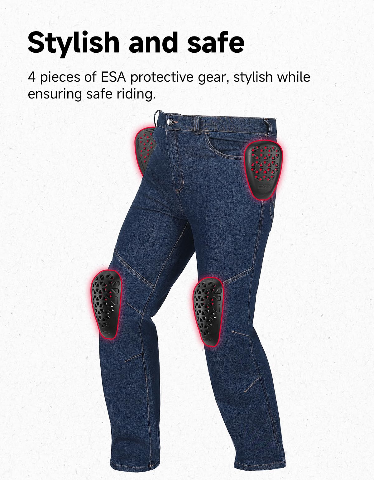 KEMIMOTO Pantaloni Moto Uomo con Protezion, Jeans Moto Elasticizzati con 4 Protezione Rimovibile CE, Traspirante Morradhose Uomo con Ginocchiere Regolabili in Velcro