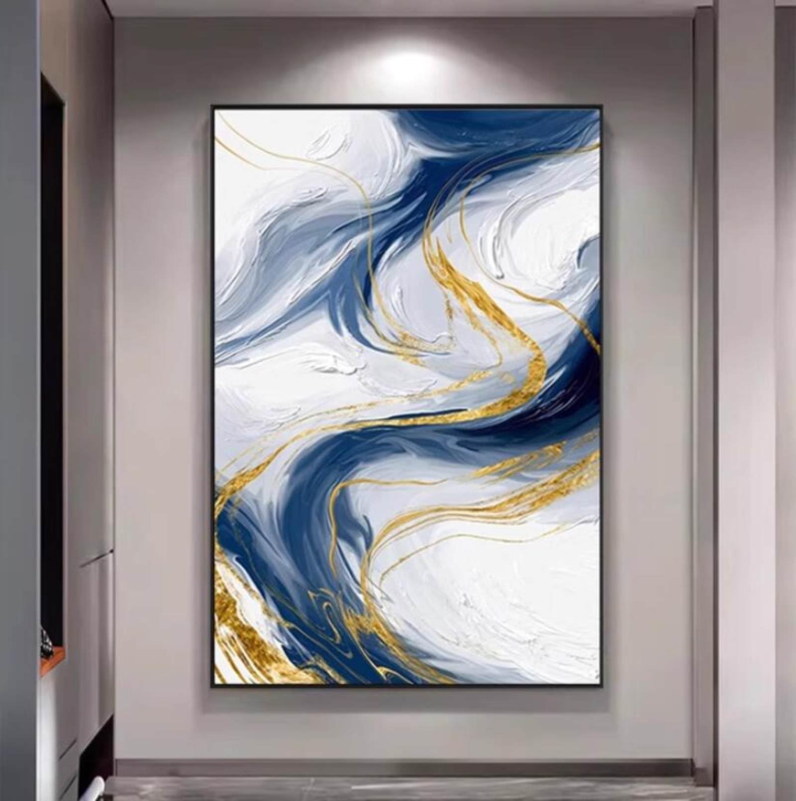 Peinture à l'huile faite à la main : grandes lignes de feuille d'or