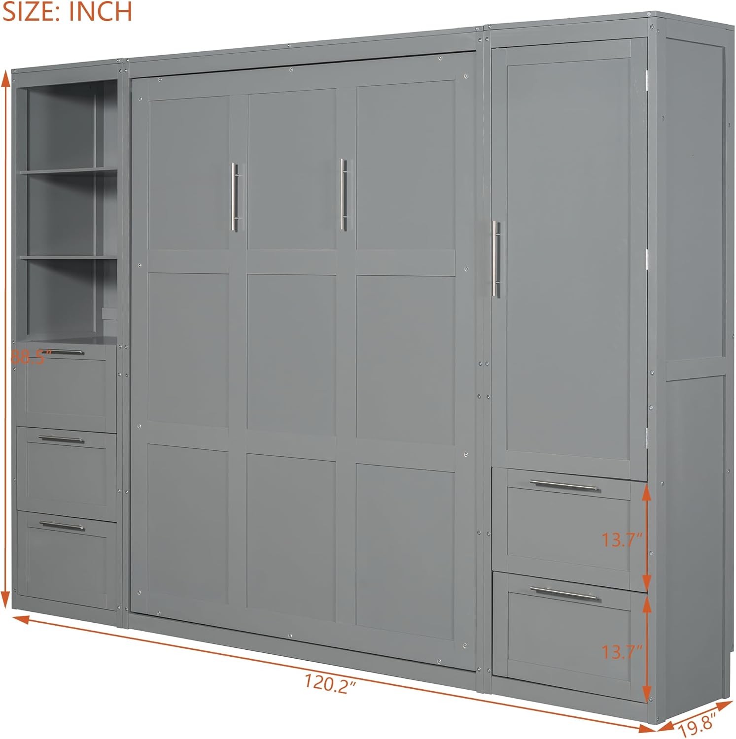 Harper & Bright Designs Queen Size Murphy Bed Wall Bed with Storage Wardrobe, Closet, Drawers and Bookshelves, Space-Saving for Multipurpose Guest Room or Home Office, Gray