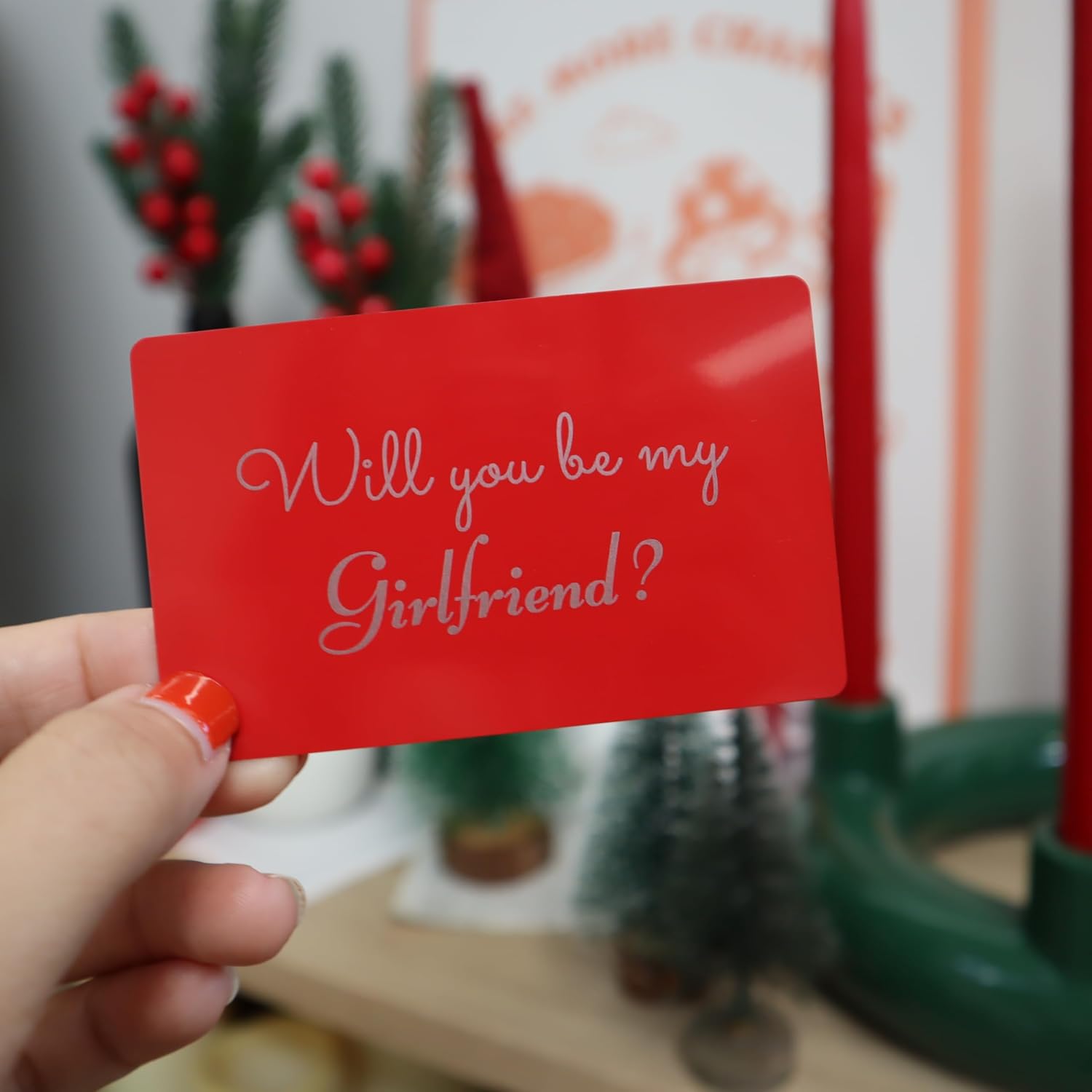 Will You Be My Girlfriend?, Red Romantic proposal card with Black envelope, Simple and Powerful card, I Love You