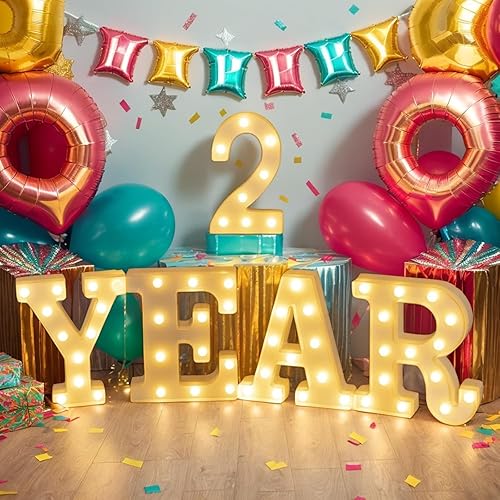 Miniatura 10 de Foaky Letrero con luces LED, letras rosadas con purpurina, para luz nocturna, bodas, fiestas de cumpleaños, lámpara de Navidad a pilas para