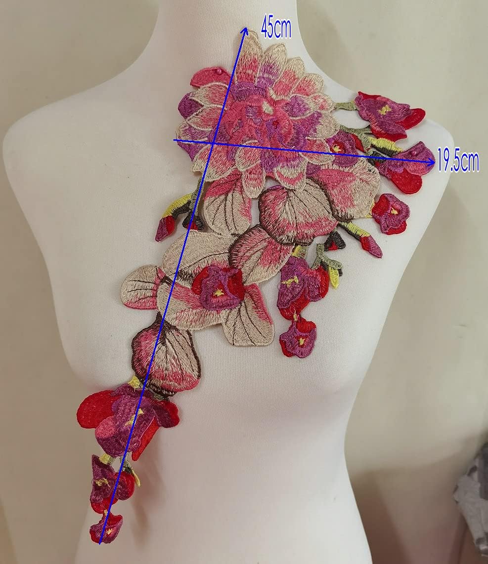 1pcs Beautiful Flower Large Water Soluble Embroideried Fabric National Trend Applique Patch Sew Clothes Accessories (Pink)