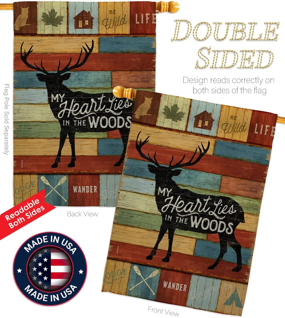 Breeze Decor - My Heart Lies in The Woods Nature - Everyday Outdoor Impressions Decorative Vertical House Flag 28" x 40" Printed in USA