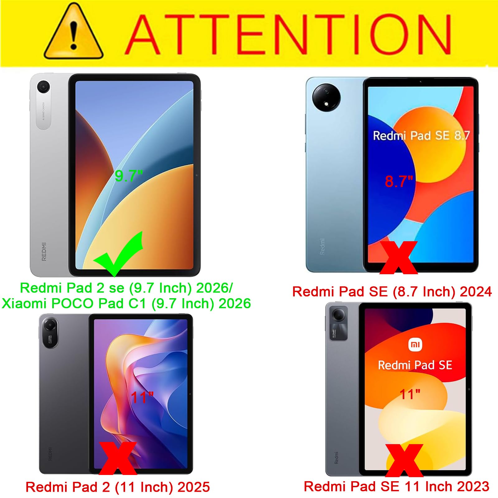 zenrich Coque pour Redmi Pad 2 (9,7″) 2026/POCO C1 avec Protecteur d'écran
