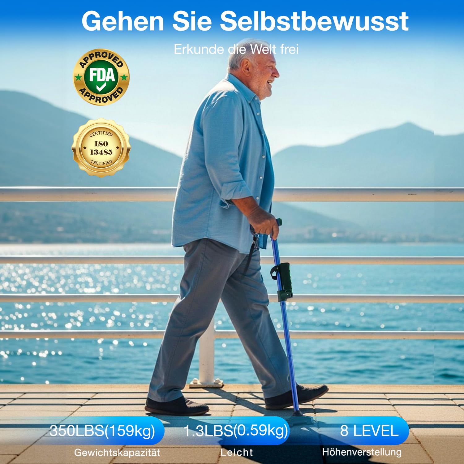 Verstellbarer Gehstock für Damen und Herren für Stabilität, selbststehender Gehstock mit zweitem Griff zum Stehen, 158,8 kg, robust, faltbar, zusammenklappbar, Gehstöcke für Senioren und Erwachsene