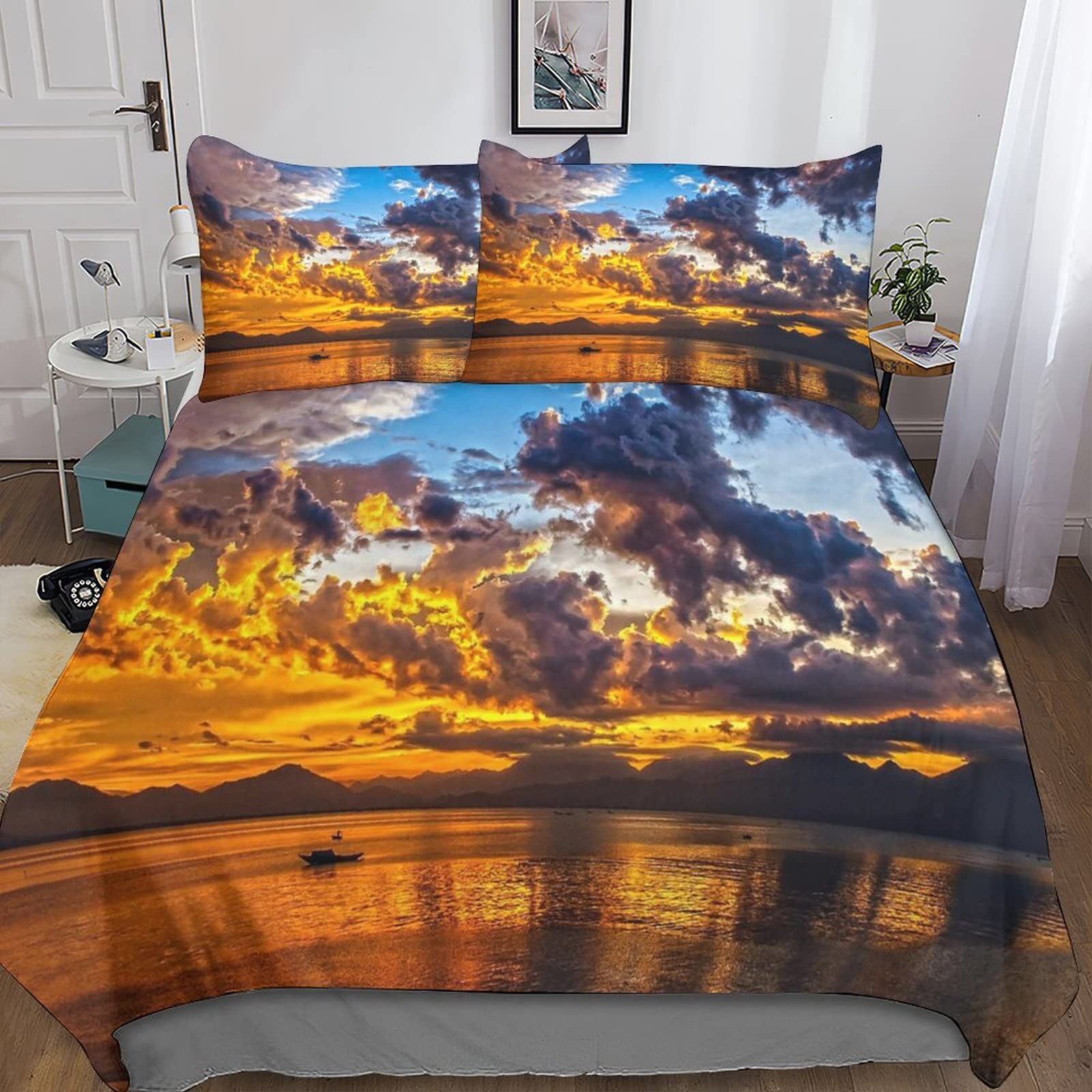 Housse de couette paysage urbain 3D 200x200cm en microfibre avec taies