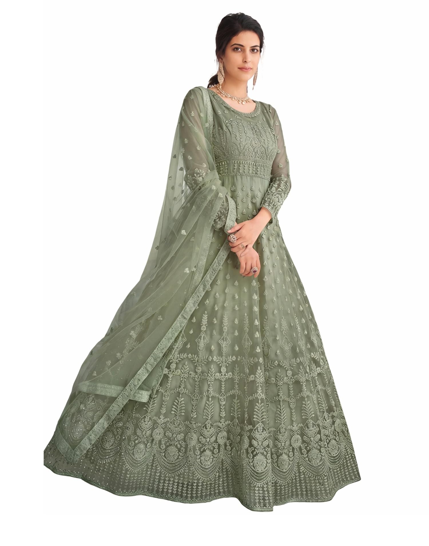 satvashiv Women's Net Embroidered Semi-Stitched Gown Tulshi Gown-New-picture-25