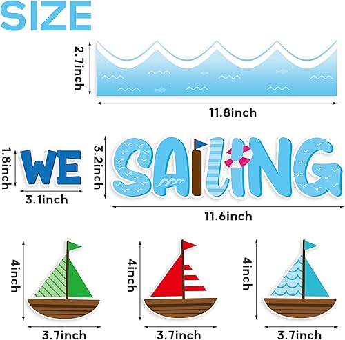 Miniatura 3 de CY2SIDE 86 piezas de recortes de vela en verano para juegos de bordes de tablones de anuncios, recortes de veleros temáticos de hola verano,
