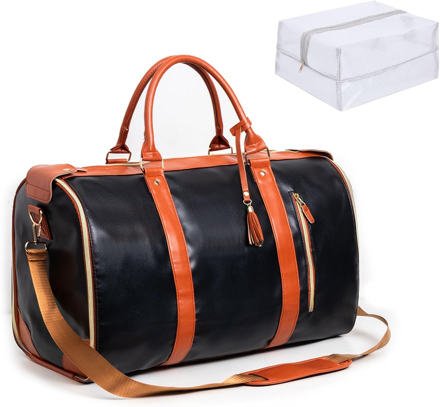 Travel Bag with Wheels, My Travel Bag for Women, Foldable PU Leather Carry On Garment Bag,Large Capacity with Shoe Compartment(Basic, Black)